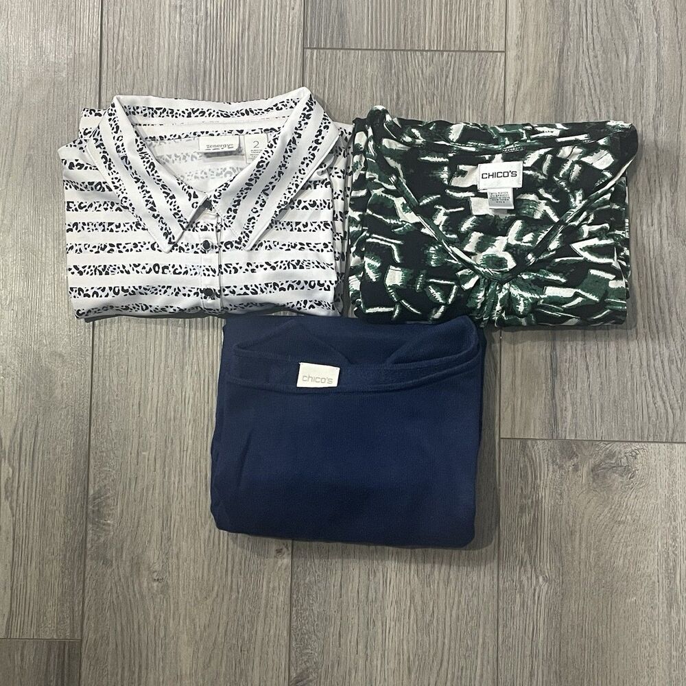Chico’s Blouses Shirts Women's 2 Blue White Casual Business Bundle